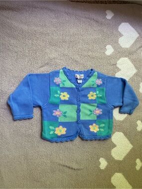 Gymboree 1998 Spring in Bloom 2/3yo blue floral block cardigan